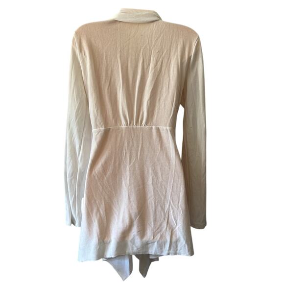 Studio Y  Size XL. White Knit Cardigan with Satin Tie Asymmetrical - Picture 3 of 9